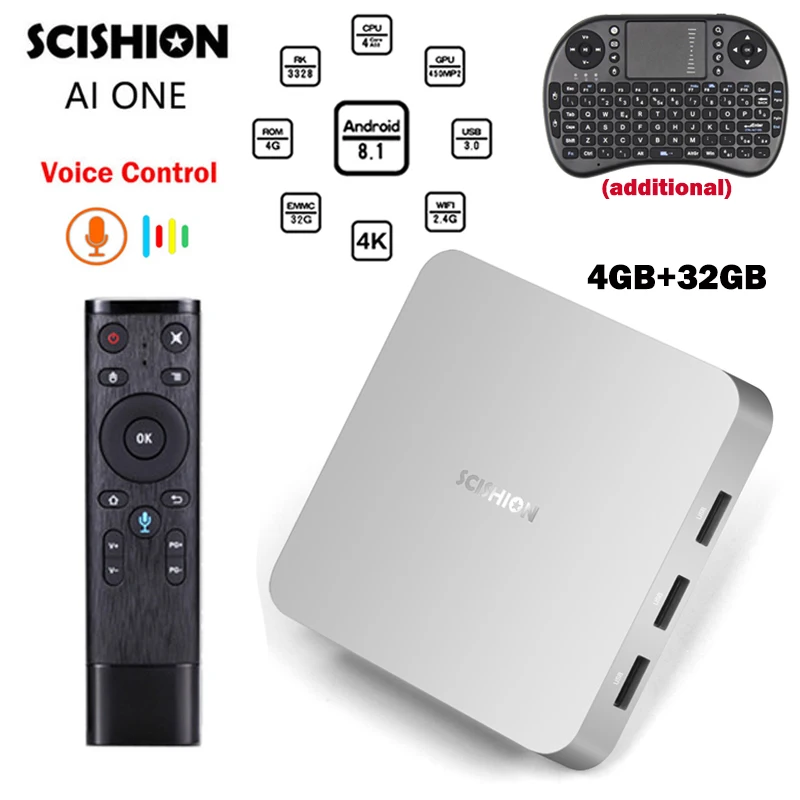 

SCISHION AI ONE Android 8.1 TV Box Voice Control 4G RAM 32G ROM SetTop Box RK3328 2.4G Wifi Bluetooth 4K USB 3.0 Poland Smart TV