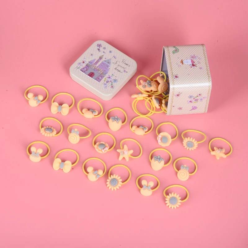 EASYA 30PCS/Box Cute Elastic Hair Rope Colorful Flower Starfish Lollipops Fruit Hair Rings Hairwear Accessories For Children