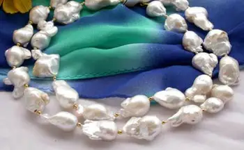 

free shipping natural baroque south seas white pearl necklace 18inch silver