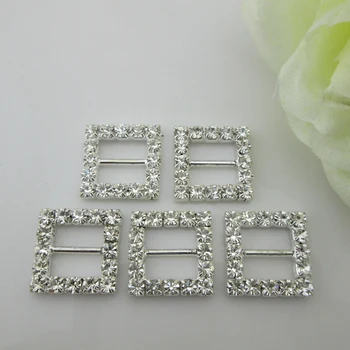 

(BU34 11mm innner bar)100pcs Square Crystal Rhinestone Buckle Invitation Ribbon Slider