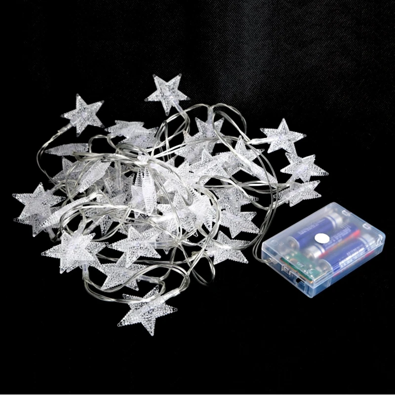 Светодиодный Сказочный светильник в форме звезды, 1 м, 2 м, 4 м, 10 м, 3* AA, на батарейках, Рождественская декоративная лампа для украшения елки