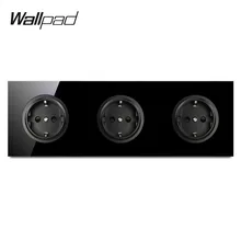 Настенная панель L6 из черного закаленного стекла с тройной рамкой, настенная розетка европейского стандарта, 3 комплекта, электрическая немецкая розетка 16А, круглый дизайн