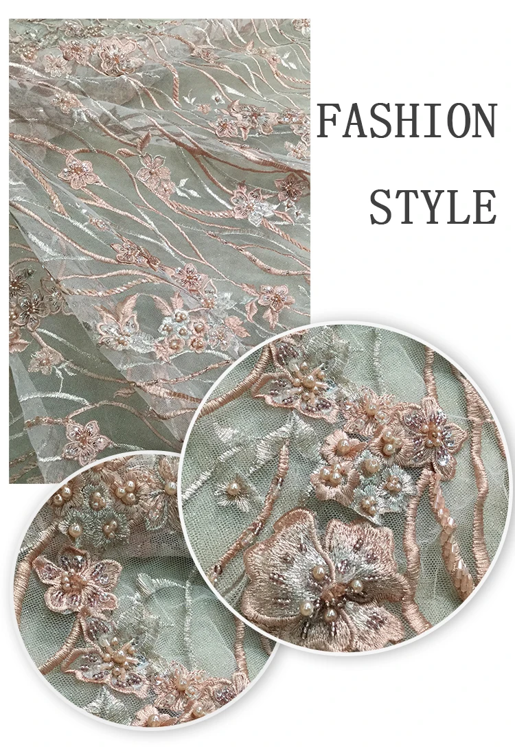 

african Embroidered tulle mesh fabric ZH-52912 with full beads super quality lace fabric for party dress