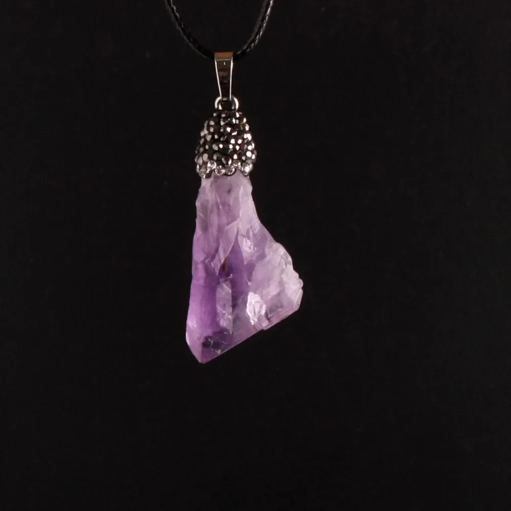 

Irregular Natural Amethysts & Citrines Quartz Pendant Freeform With Paved Rhinestone Caps Pendants For Men Women dropshipping