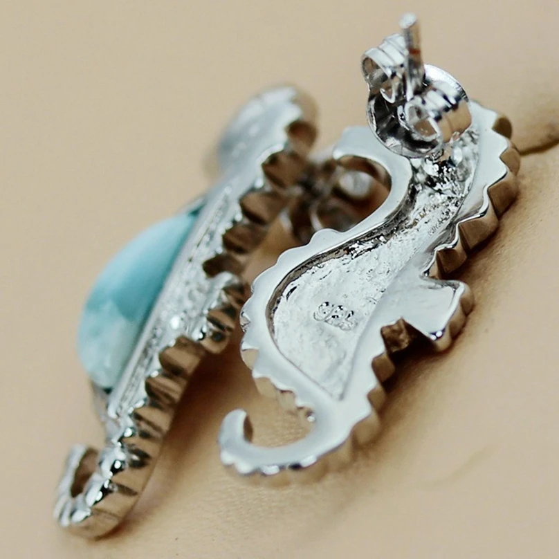 SHUNXUNZE, Larimar, натуральный камень, этнические,, серьги-гвоздики на Рождество для женщин, животное, пириформа, сексуальные подарки, родиевое покрытие, R3545