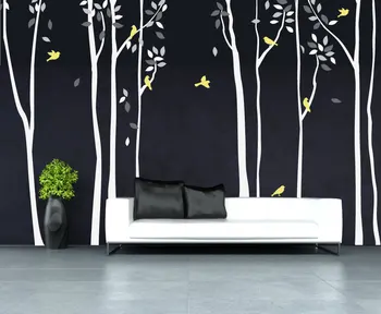 

Large Birch Trees with Leaves and Birds Wall Decal For Kids Baby Nursery Rooms Tree Sticker Wallpaper Vinyl Mural Art Decor A203