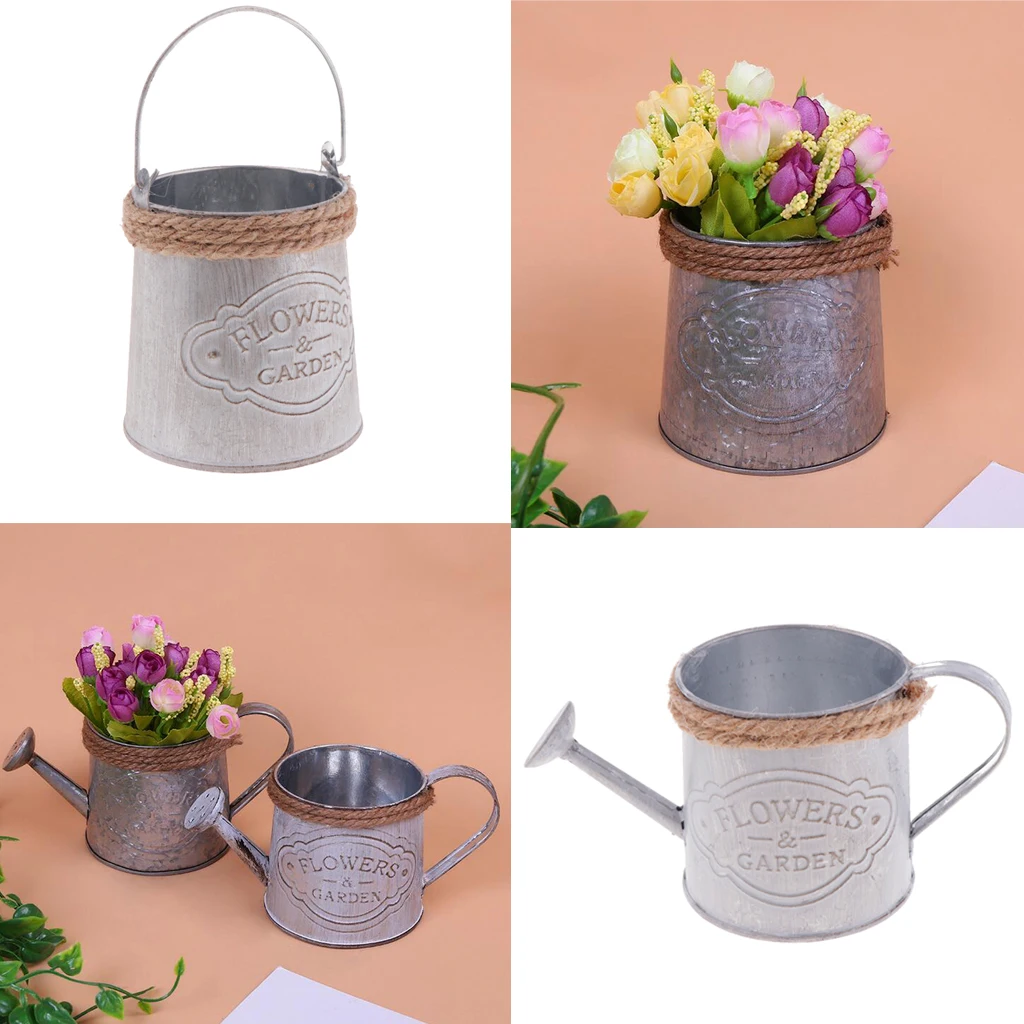 2pack Watering Kettle Shaped Hanging Rattan Planter Bucket Candy Color Flower Plants Pot Wedding Balcony Decoration