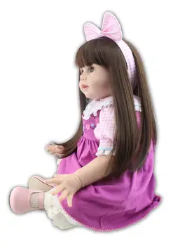

New Fridolin reborn toddler girl dolls/ silicone reborn babies bonecas long hair fashion purple dress real alive kids toys
