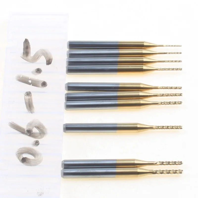 10pcs Titanium Coat Carbide 0.6mm 1.5mm End Mill Engraving Bits CNC