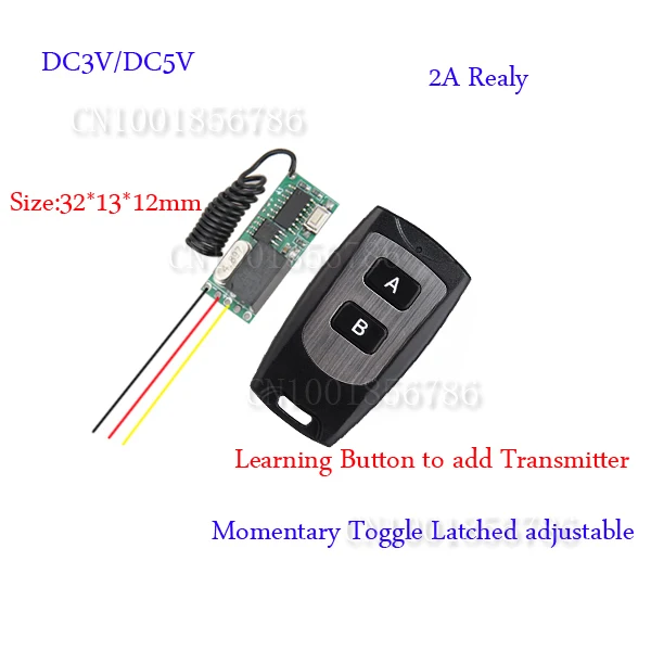 

RF Remote Control Switch System + Mini Small Volume DC3-5V Receiver 315/433MHZ FreeShipping
