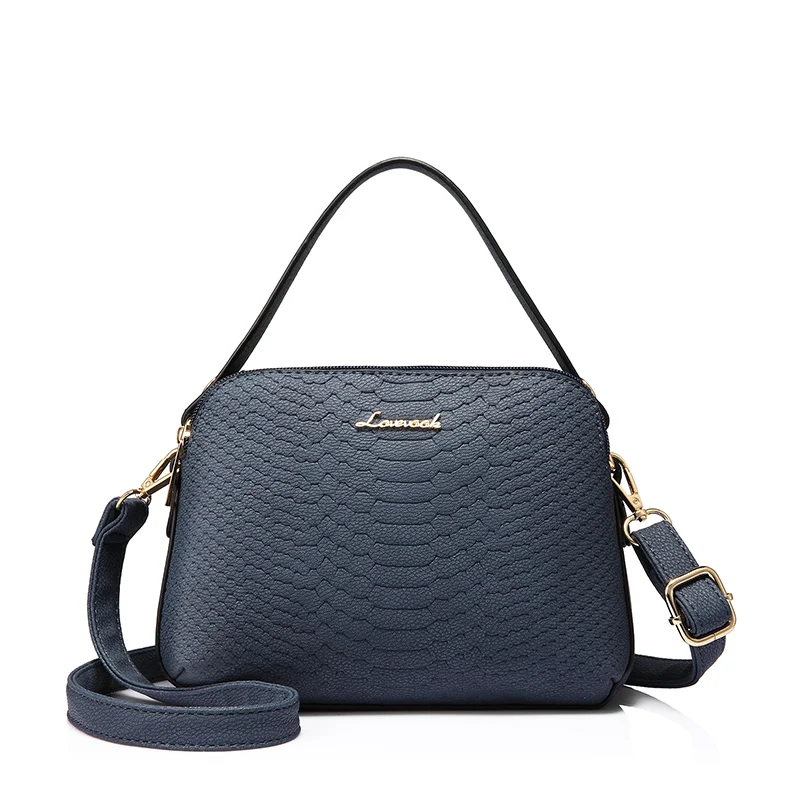 Женская сумка через плечо LOVEVOOK, не большая сумочка с короткими ручками, повседневая наплечная сумка с тройными слоями молни, из искусственной кожи - Цвет: Dark Blue