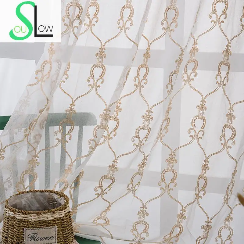 

Slow Soul Coffee Embroidered Europe Floral Tulle Curtains Cortina For Living Room Kitchen Cortina Dormitorio Bedroom Roman Sheer