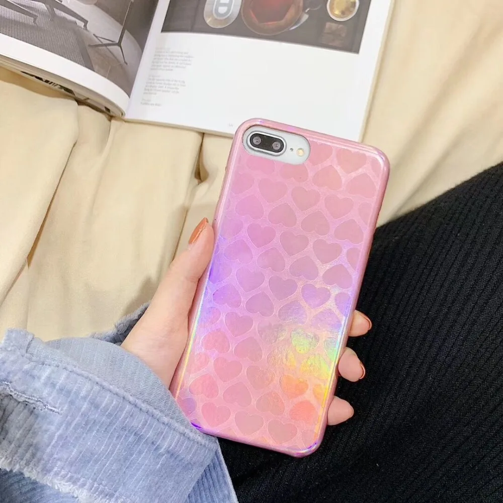 HUANQING Luxury laser love cell phone case For X XR XS Max fashion For iPhone 6 6S 7 7Plus 8 8Plus dream Protective Cover case07