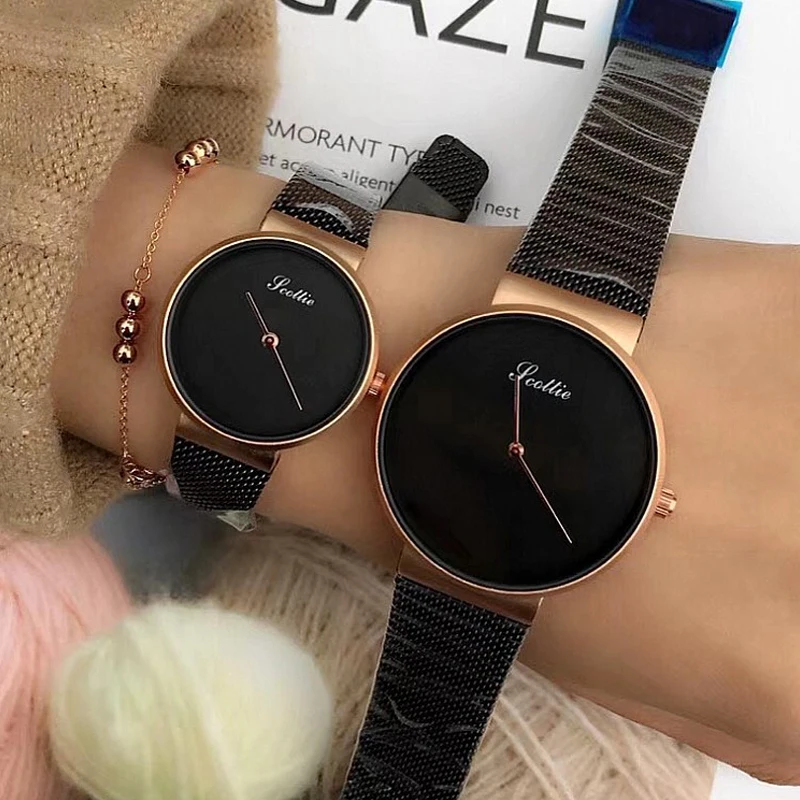 New Ultra-Thin Couple Watches Simple Mesh Belt Quartz Wristwatches Fashion Elegant Pair Watch Free Shipping Sale
