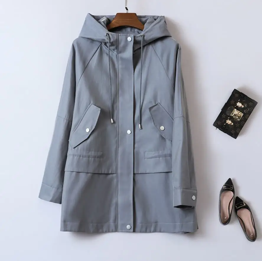  2019 Trench Coat Autumn Winter Women Causal Coat Full Sleeve Overcoat with Hood Moda Mujer Clothing