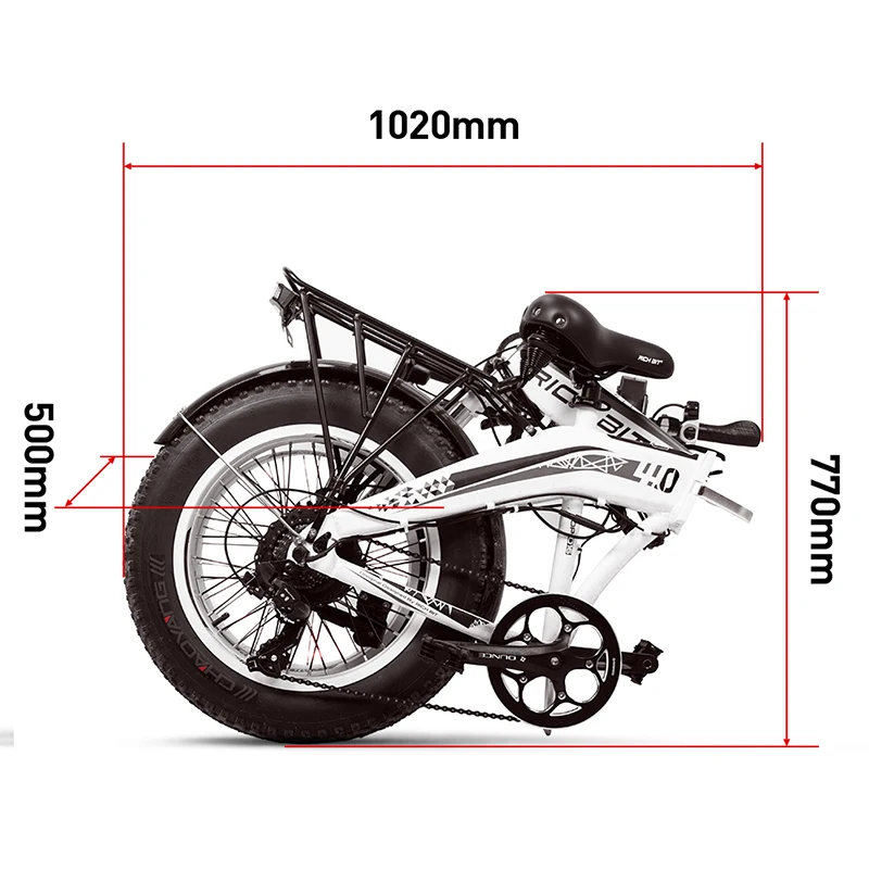 RICHBIT 500W 48V 20inch Fat Tire ebike Electric Bike Folding Snow Electric Bicycle Suspension Turning lights Mirrror Disc Brake