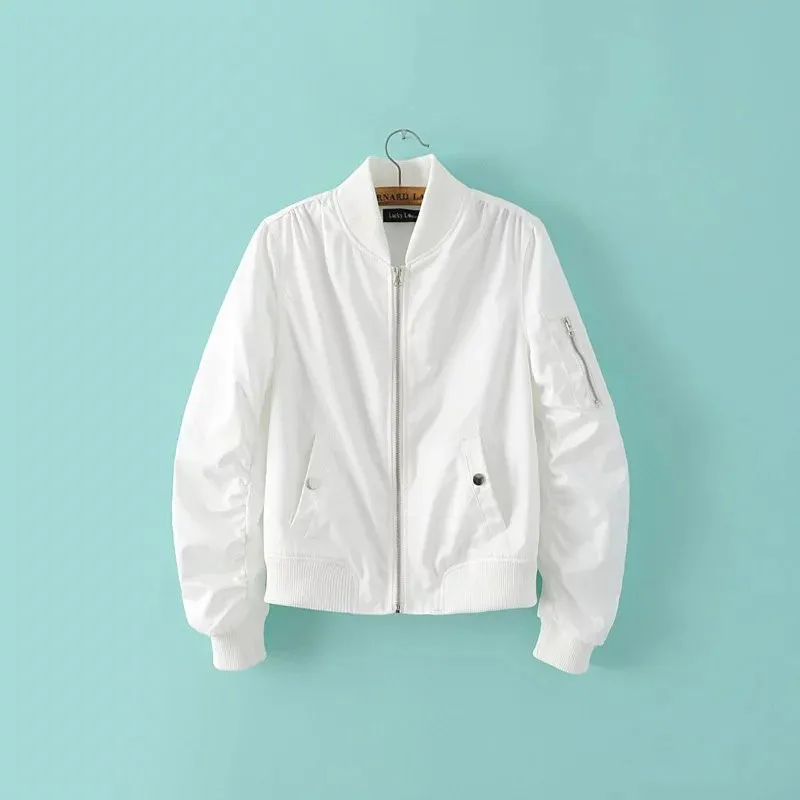 lower price  Women short coat ladies bomber jackets Solid 10color full lined loose overcoat 2018 hot sale female