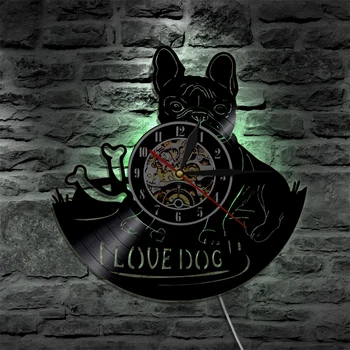 1 Stuk Ik Liefde Hond Led Backlight Vinyl Record Wandklok Franse Bulldog Moderne Muur Horloge Pet Puppy Dier Decoratieve verlichting 1 Stuk Ik Liefde Hond Led Backlight Vinyl Record Wandklok Franse Bulldog Moderne Muur Horloge Pet Puppy Dier Decoratieve verlichting