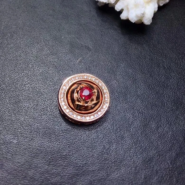  Naturel rouge rubis pendentif colliers naturel pierre gemme pendentif S925 argent mode ronde deux p