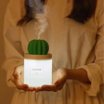 가정용 차량용 USB 미니 공기 청정기 가습기, 부드러운 LED 조명, 선인장 초음파 아로마 에센셜 오일 디퓨저, 280ml