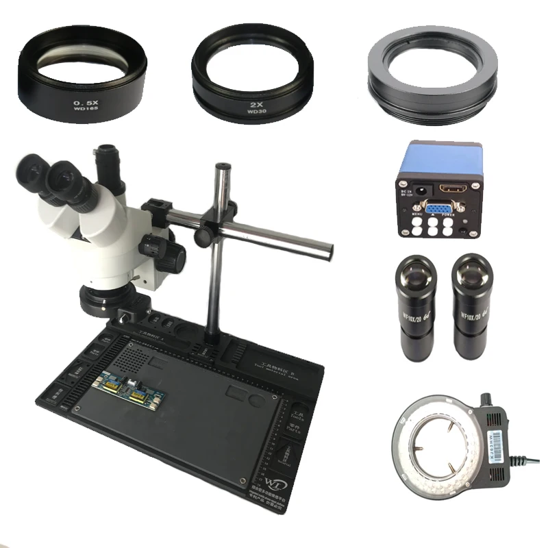 

3.5X-90X simul-focal Trinocular Stereo Vertical Zoom Microscope 13MP Soldering Microscopio Camera Aluminium alloy repair table
