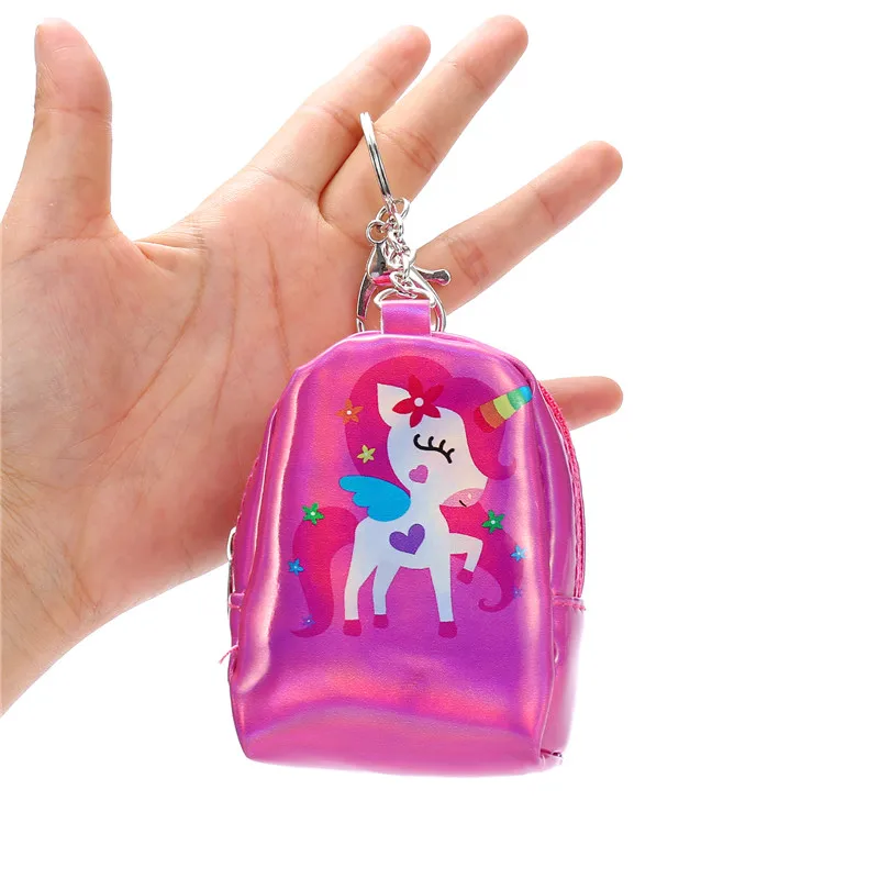 

New Keychain Leather Purse For Girls Cartoon Unicorn Cactus Clutch Wallet Childern Gift Hologram Bank Card Holders Change Pouch