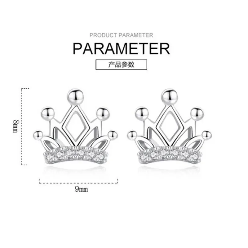 Anenjery, милые, модные, 925 пробы, Серебряная корона, циркониевые серьги-гвоздики для женщин, ювелирные изделия, oorbellen pendientes S-E515