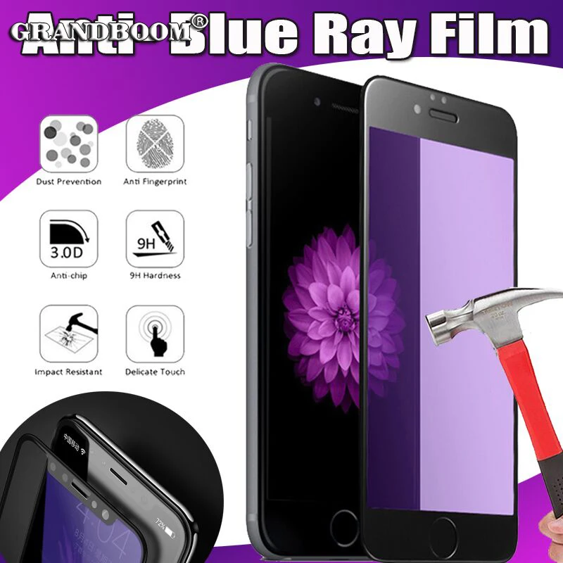 

10pcs 3D Anti Blue Ray Protect Eyes Carbon Fiber Tempered Glass For iPhone 11 Pro Max XS XR X 8 7 6 6S Plus 9H Curved Glossy Guard Screen Film