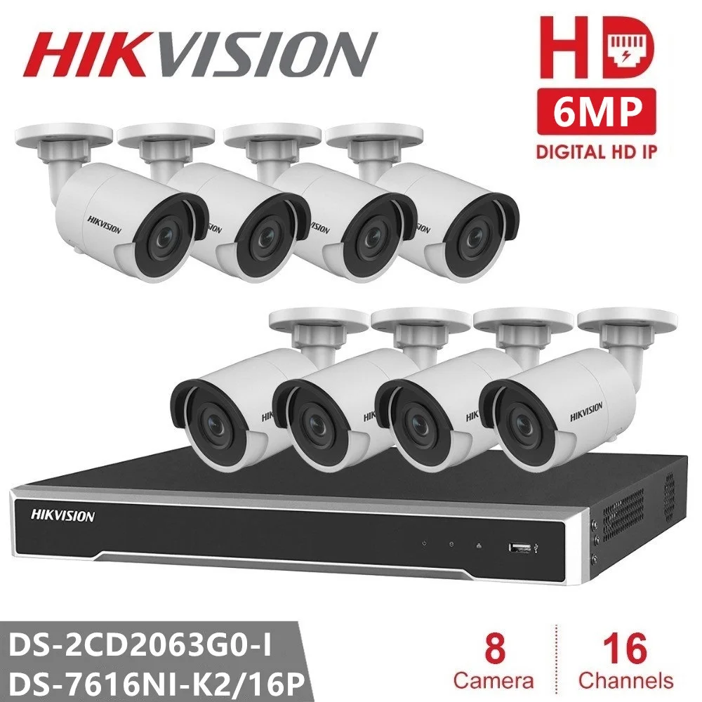 Система видеонаблюдения Hikvision Камера Наборы видеонаблюдения 6MP IP камера наблюдения для безопасности POE H.265 дома Ночь Версия Системы