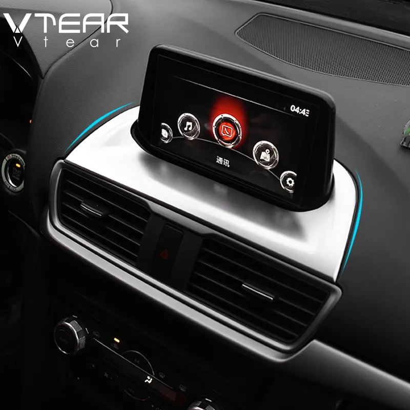 

Vtear for Mazda 3 Axela 2017 2018 interior Trim Center console GPS Navigation Frame Cover ABS Chrome Matte Accessories Styling