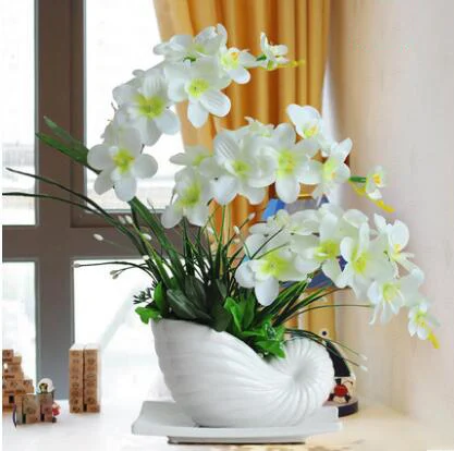 Современная керамическая ваза+ искусственный фаленопсис, набор цветов, фигурки для рукоделия, для дома, офиса, кафе, рабочего стола, искусственный цветочный орнамент