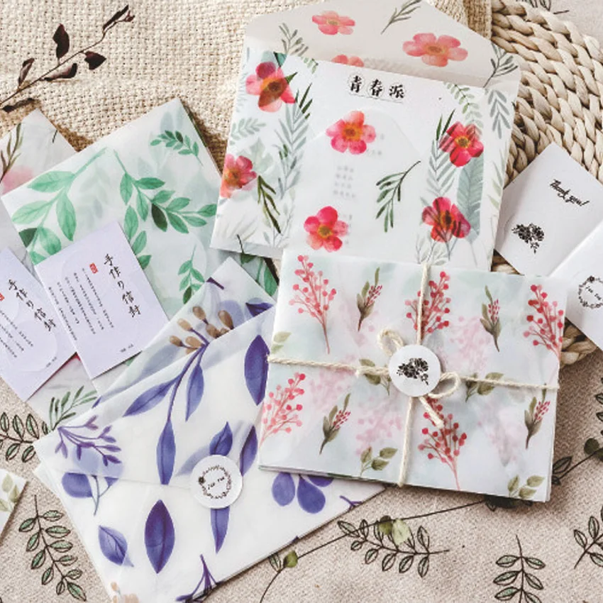 

3 Pcs/lot Kawaii Four Seasons Sulfuric Acid Paper Envelopes 4 Selection Oil Painting Postcard Invitation Letter Card