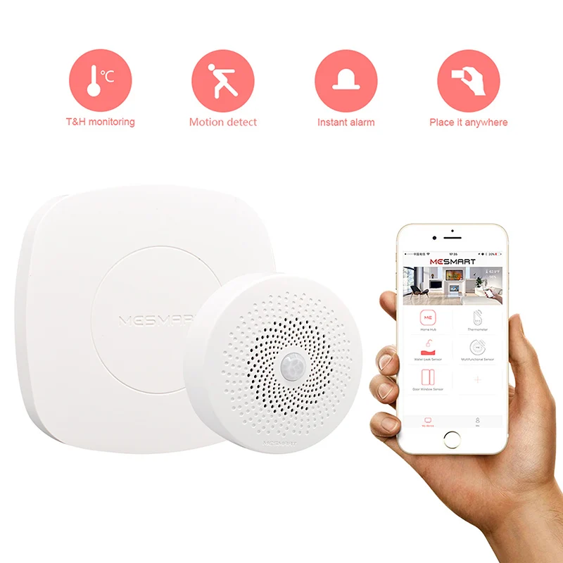 

MESMART Smart Hub+Temperature&Humidity Sensor Monitor Abnormal Activities, Irregular Movement Mobile Monitoring, APP Reminder