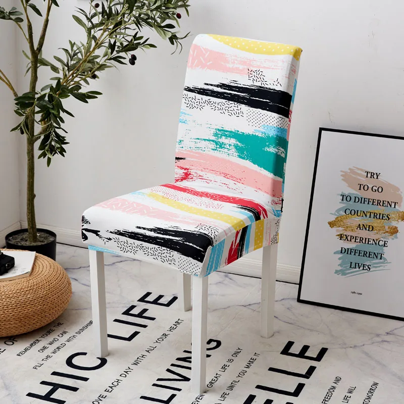 

Dining Chair Cover Spandex Universal Printed Kitchen Removable Seat Cover for Banquet Restaurant Party Chair Slipcover 1PC