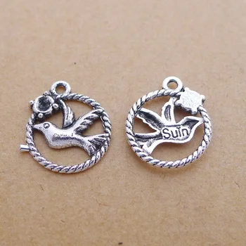

300pcs Exquisite Flying bird charms pendants 15*16mm Antique silver bag accessories craft Jewelry earring bracelet necklace