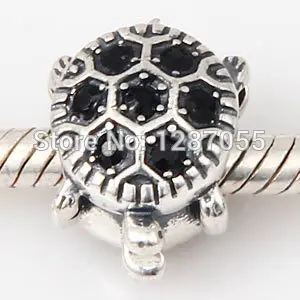 

Wholesale 925 Sterling Silver beads for women Charms Black Crystal Little Turtle Jewelry Gifts fit pandora bracelets & necklaces