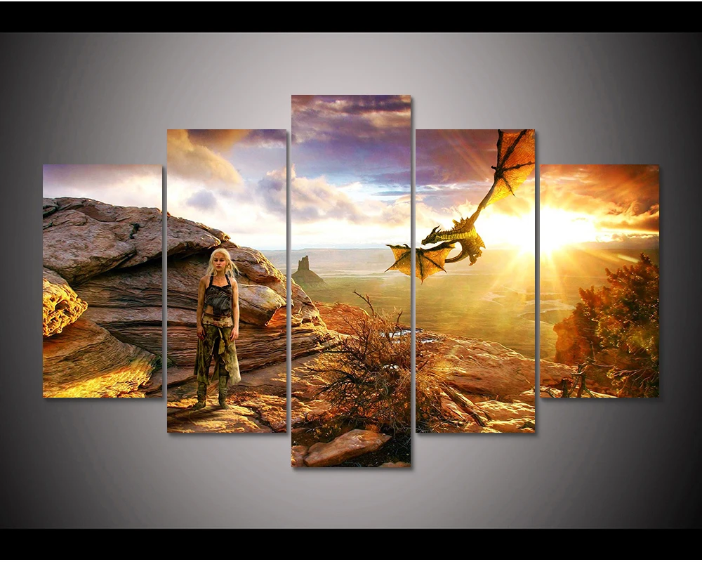 

Framed HD Print 5pcs Game of Thrones daenerys targaryen canvas art Painting modern home decor wall art picture painting /PT1081