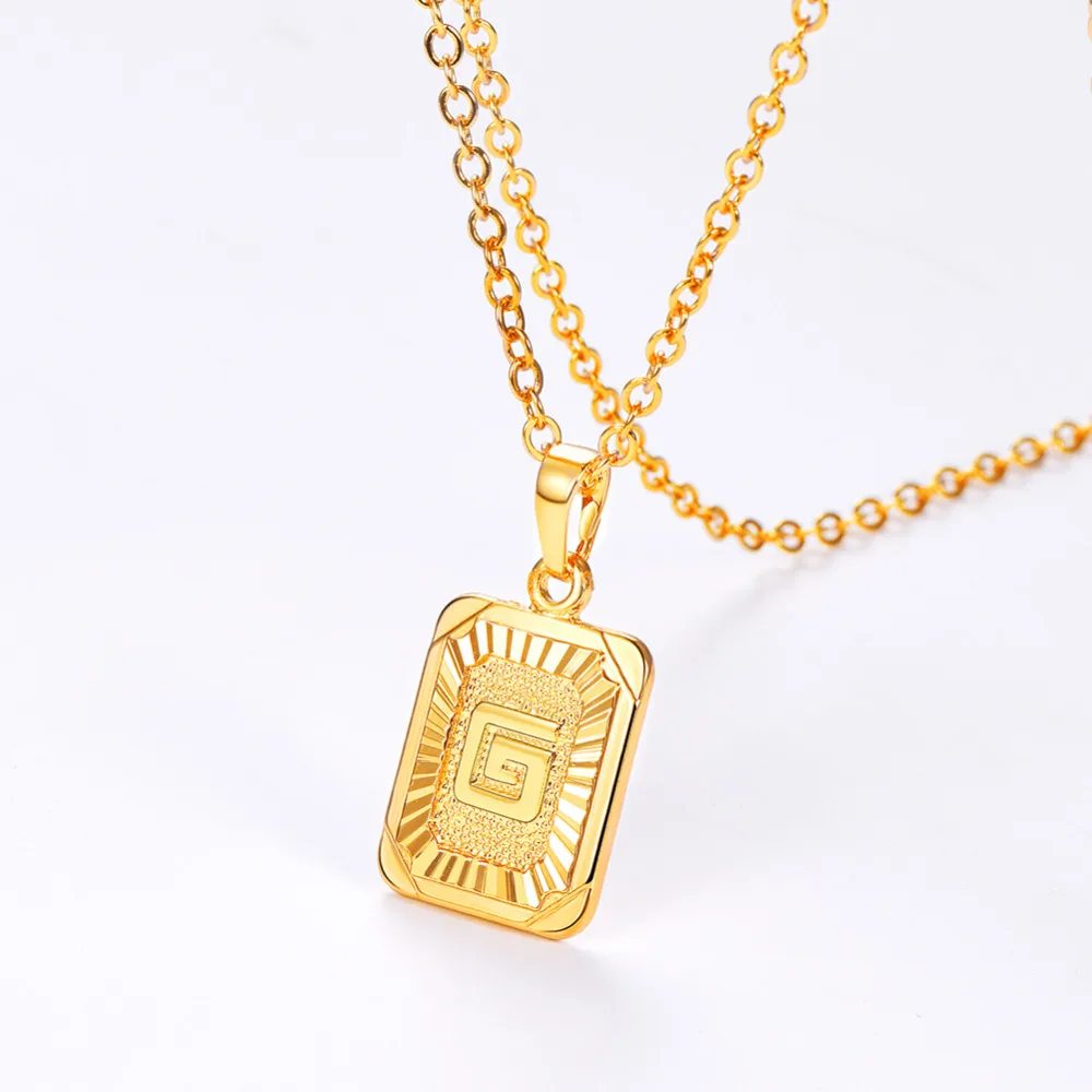 U7 Square Letters Necklaces Pendant Chain Necklace for Women Men English Initial Name Alphabet Jewelry Best Birthday Gifts P1196