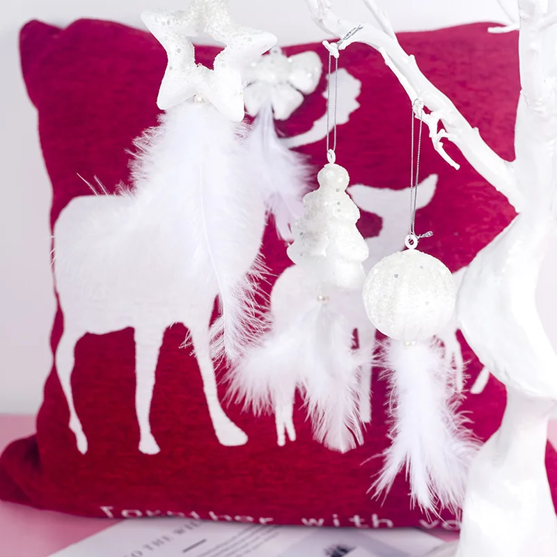 Креативное Рождественское украшение из пенопласта с белыми перьями и блестками, украшение в виде звезды и банта для рождественской елки, рождественские вечерние украшения для дома