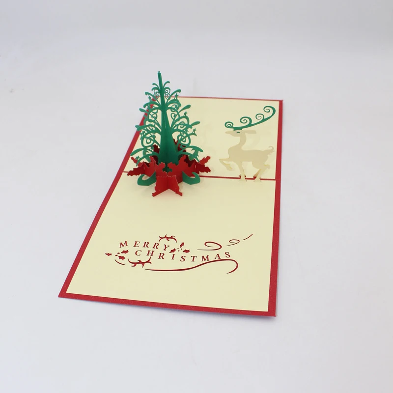  3D Handmade 2019 Merry Christmas Tree Lucky Deer Paper Invitation Greeting Cards PostCard Happy New - 32913535669