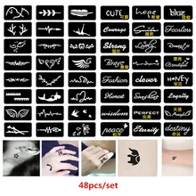 48 шт./компл. трафареты для блестящих татуировок буквы Русалка птицы хна тату трафарет многоразовые трафарет для аэрографа хна Plantilla шаблон