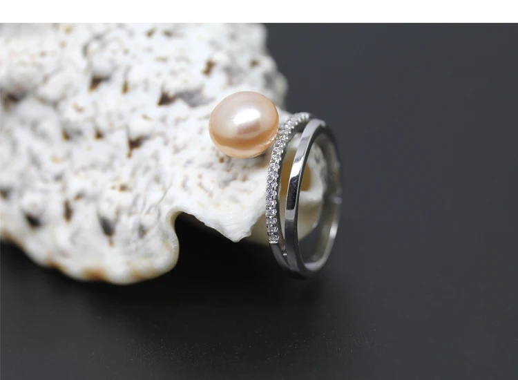 Модное ювелирное изделие из стерлингового серебра 925 пробы с натуральным пресноводным черным жемчугом, кольцо с белым регулируемым жемчугом для женщин