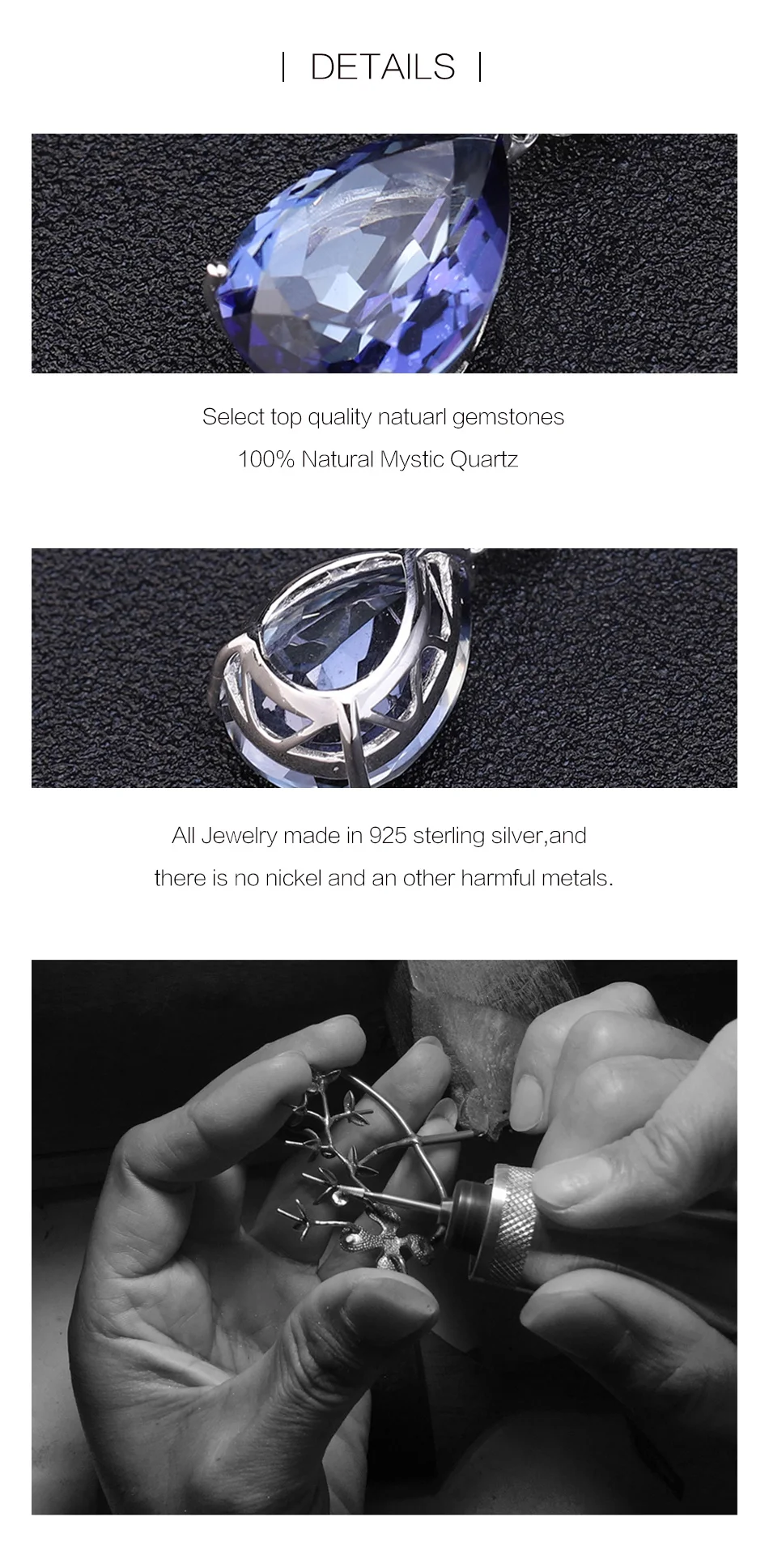 Ювелирные изделия из 925 пробы серебра 10.68C натуральный иолит синий мистик кварц кулон ожерелье для женщин Свадебные ювелирные изделия