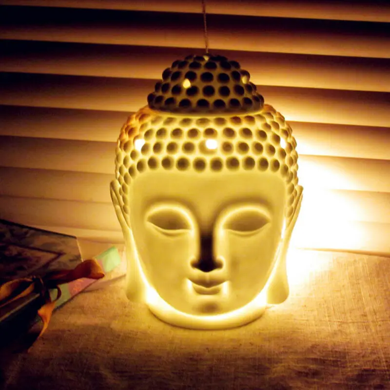 

Aromatherapy Oil Incense Burner Essential Diffuser Humidifier Home Decor Candle Holder Ceramic Black White Buddha Head Burner