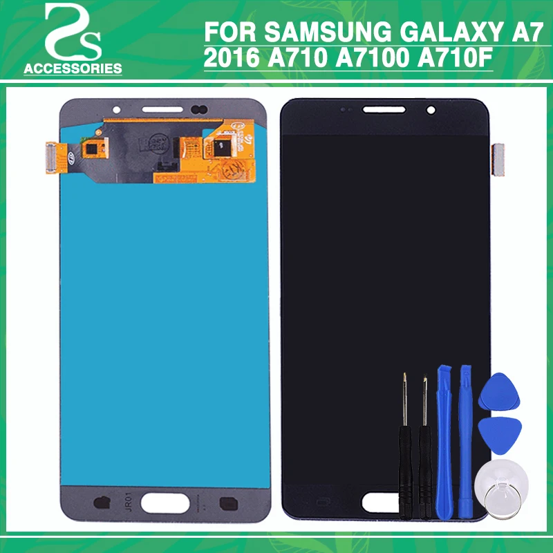 

Original LCD Touch Screen For Samsung Galaxy A7 2016 A710 A7100 A710F AMOLED LCD Display Touch Sensor Digitizer Assembly+Tool