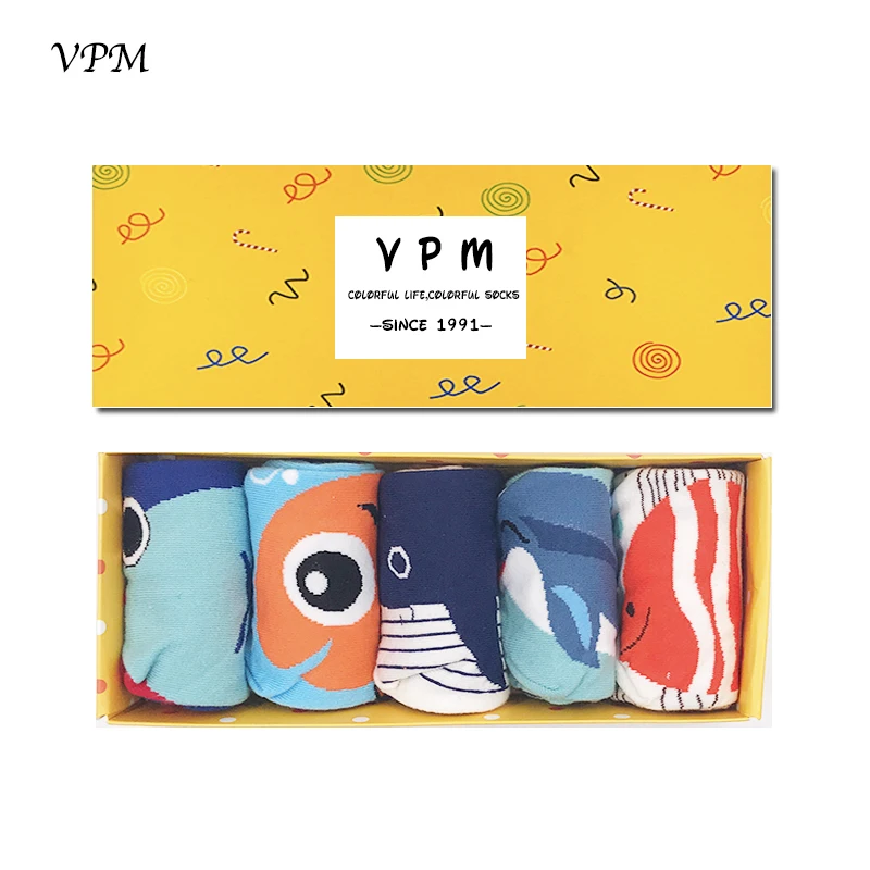 VPM Kawaii Хлопковые женские короткие носки Мультяшные рыбки суши удача кот Кит