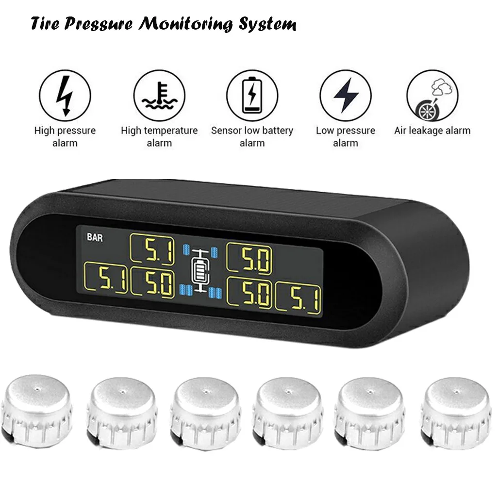 

Solar Wireless TPMS LCD Car Tire Pressure Monitoring System with 6 External Sensors Maximum configuration auto accessorie