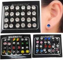 24 шт. круглый крицал логотип магнит серьги-гвоздики шайба Женские Мужские Магнитные поддельные ушные заглушки губная серьга-гвоздик 3 мм 4 мм 5 мм 6 мм