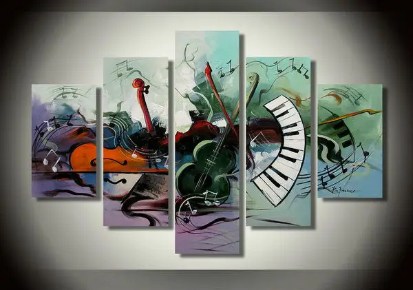 ZWPT117 4pcs Musical Instruments 100% hand-painted oil painting decor art Canvas 