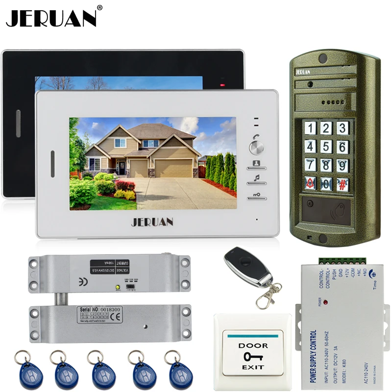 

Home 7`` TFT Color Video Door Phone Intercom System kit 2 Monitor + Metal Waterproof Access Password keypad HD IR Mini Camera